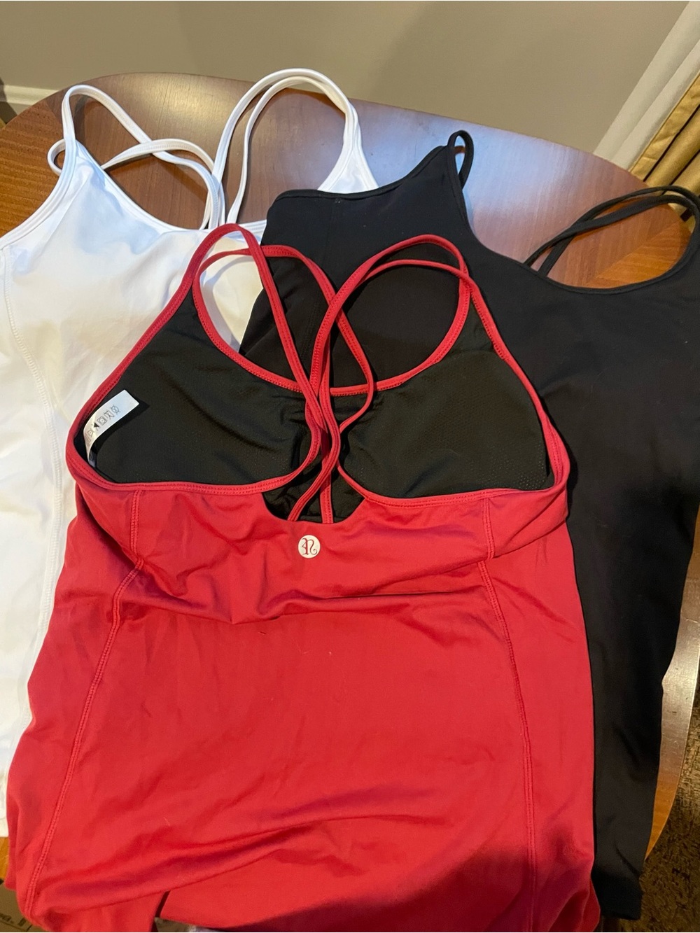 Three Strappy Sports Tanks with Built-In Shelf Bra and longer length